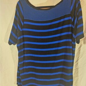 Lane Bryant Black and Royal Blue Striped Short Sleeve Tee